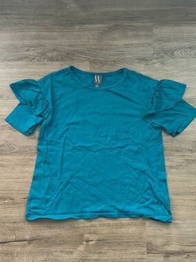 Worthington Women’s Teal Short Puff Sleeve Top 100% Cotton Size M